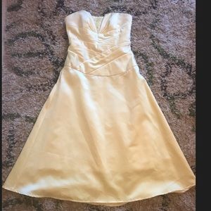David’s Bridal short strapless yellow satin dress
